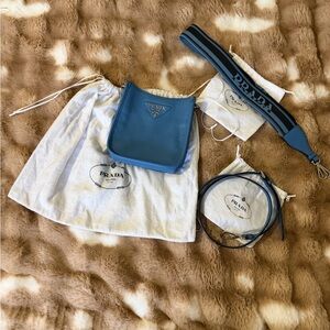 Prada Blue Vitello Daino Soft Mini Shoulder Bag